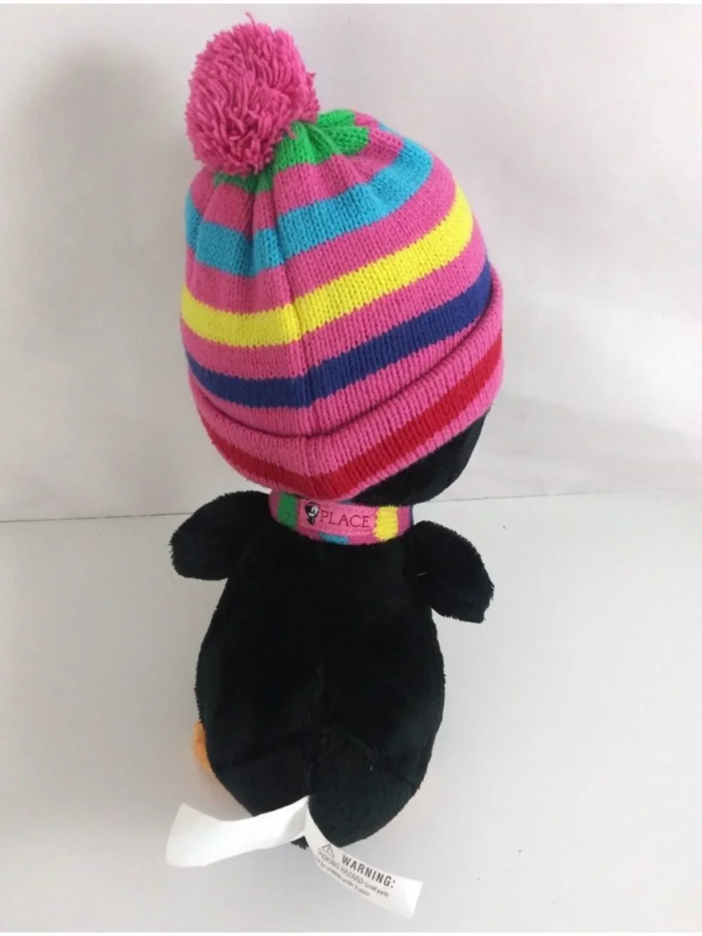 The Children's Place Penguin Pink Striped Hat/Scarf 9” Plush Stuffed Animal Toy